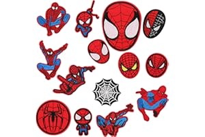 HOMIEGO 14 PCS Cute Cartoon Spiiderman Embroidered Iron On Patches Sew On Iron On Applique Embroidered Patches for for Backpacks Bags Hats Dress Jacket DIY Craft Anime Clothing Decoration