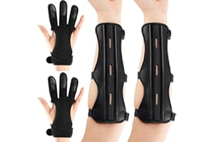 Sratte Archery Arm Guard Archery Glove Youth Kit Adjustable 3 Strap Archery Wrist Guard Leather PU Archery Bracer Three Finge