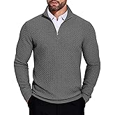 COOFANDY Men's Quarter Zip Sweaters Slim Fit Lightweight Knitted Mock Neck Pullover Casual Polo Sweaters