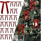 Senjie 24Pcs Christmas Velvet Bows for Tree, Vintage Ribbon Bows Ornaments for Garland Wreath Gift Wrapping Treat Bag Bakery Candy Bags DIY Crafts Holiday Decor (Red, 5" x 7", Width of 1")