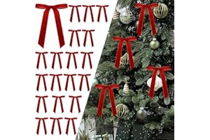 Senjie 24Pcs Christmas Velvet Bows for Tree, Vintage Ribbon Bows Ornaments for Garland Wreath Gift Wrapping Treat Bag Bakery Candy Bags DIY Crafts Holiday Decor (Red, 5" x 7", Width of 1")