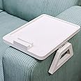 Danfoxer Couch Arm Tray with 360°Phone,Bamboo Folding Sofa Tray,Sofa Armrest Trays Clip-On Couch Desk for Drinks,Snacks,Phone,Remote Control（White）