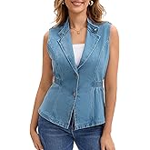 CIMUK Women's Denim Vest Button Down V Neck Elastic Waist Waistcoat Sleeveless Jean Jacket