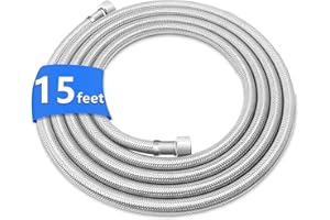 15FT Stainless Steel Braided Water Supply Line for Dishwasher and Faucet,Brass 3/8 Inch Compression x 3/8 Inch Compression Co