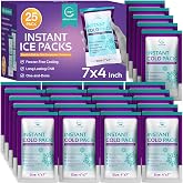 25 Pack Instant Ice Packs for Injuries, Disposable First Aid Cold Packs | No Freezer Needed, 7&rdquo;x4&rdquo; Cold Packs for Injuries, Travel Ice Packs for Injuries, Disposable Cold Compress