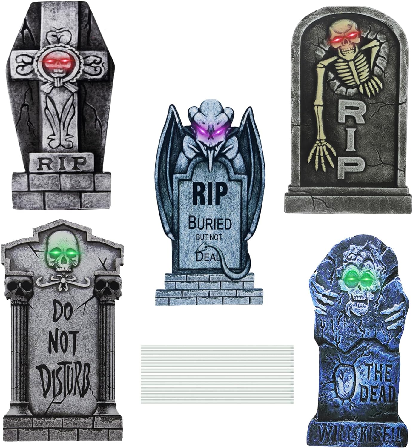 Yard Signs - Halloween Tombstone Yard Signs Decorations, RIP Graveyard Headstone Decor for Halloween Party, Gravestone Props with Stakes for Outdoor and Indoor Yard Lawn Decorations 5 pack(Red+Green+Purple)