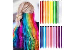 FARRUIS 28 Packs Colored Hair extension 22 Inch Color Clip in Hair Extension for Women Girls Kids Rainbow Highlight Hair Piece for Party