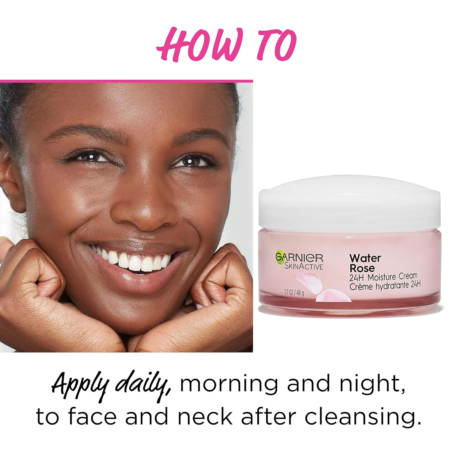 Garnier SkinActive 24H Moisture Cream with Rose Water and Hyaluronic Acid, Face Moisturizer, For Normal to Dry Skin, 1.7 Fl Oz: Beauty
