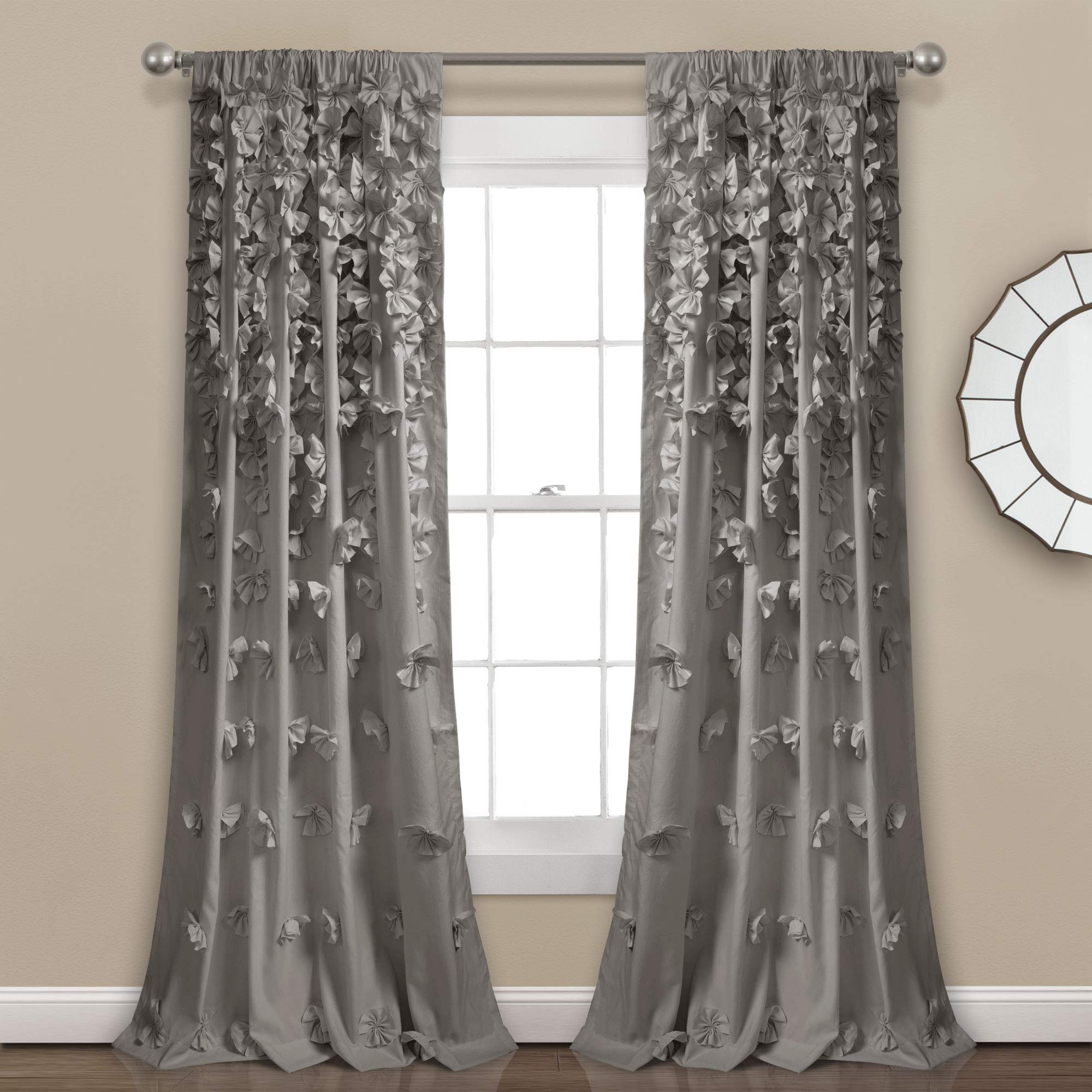 Lush Decor Riley Window Curtain (Single Panel), Polyester, Grey, 54W x 84L — image 1