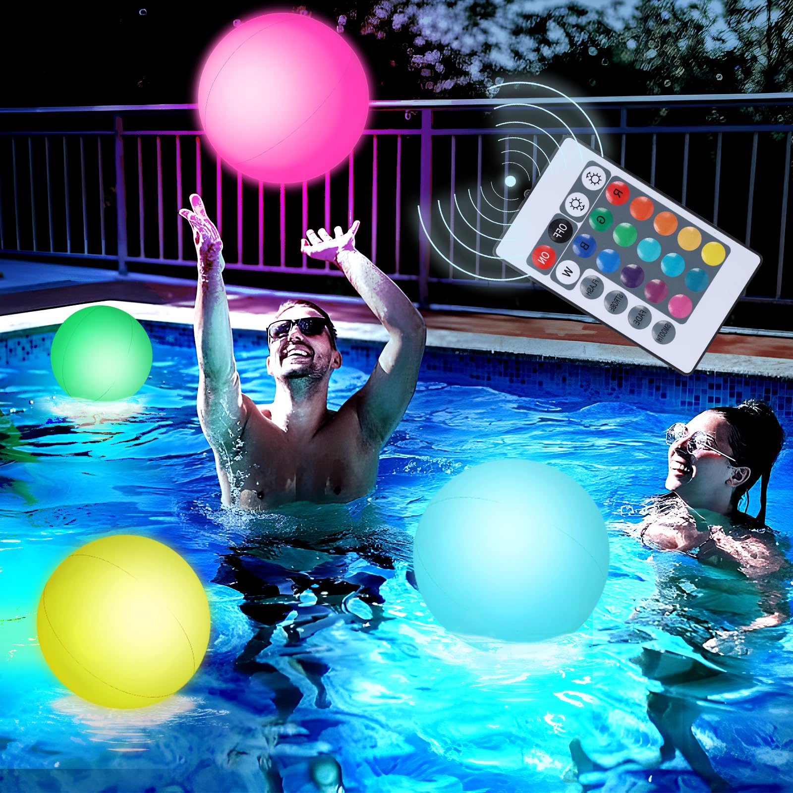 Photo 1 of FUTUREPLUSX Pool Toys, 3PCS Light Up Beach Balls with Remote-Control 12 Inches Glow in The Dark Water Toys, for Kids Adult Outdoor Pool Beach Party Games and Decorations