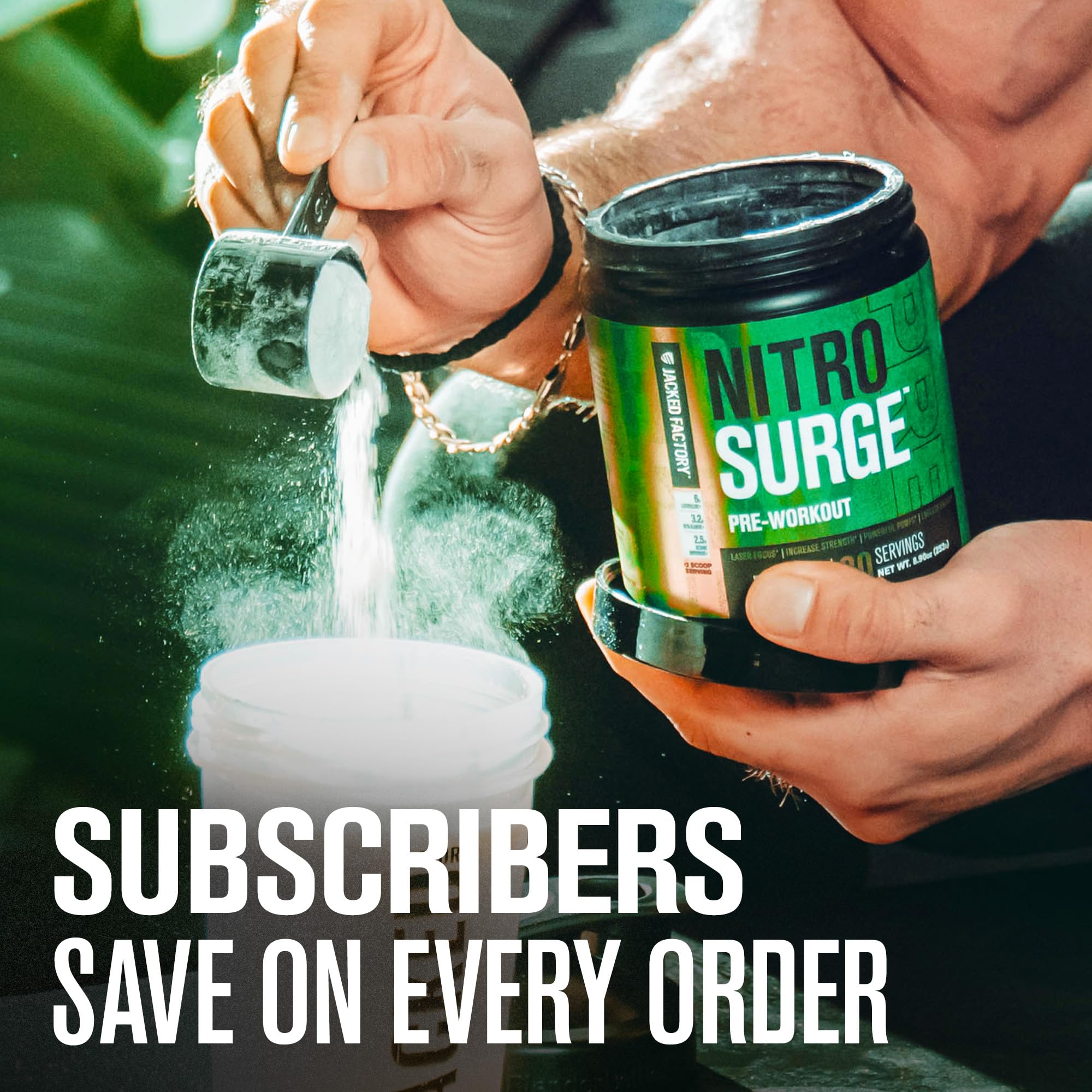 Jacked Factory NITROSURGE Pre Workout Supplement - Endless Energy, Instant Strength Gains, Clear Focus, Intense Pumps - NO Booster & Powerful Preworkout Energy Powder - 30 Servings, Green Apple