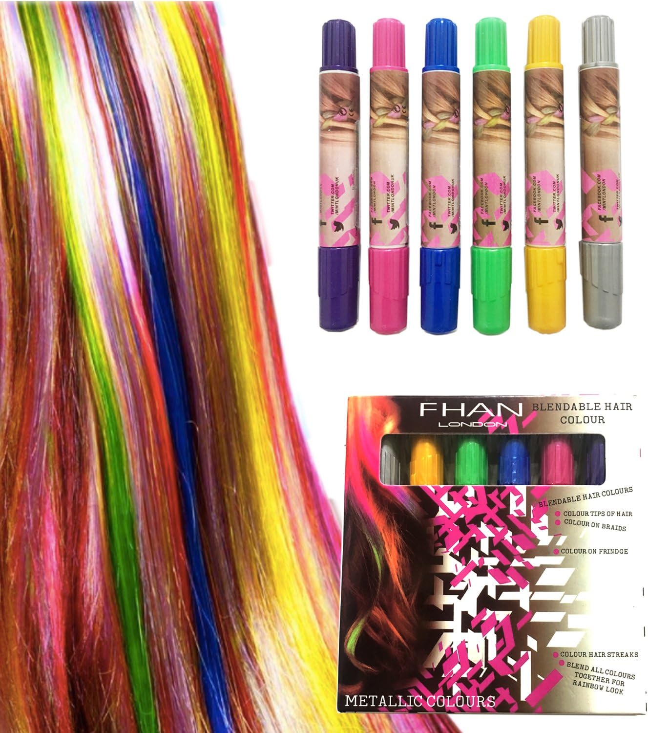 EIALA Hair Chalk Pen | Metallic Glitter Temporary Hair Color -for 6 Colors Non-Toxic, Easy to Remove and Last Longer for Dress Up, Performance Costumes, Christmas, Works on All Hair Colors