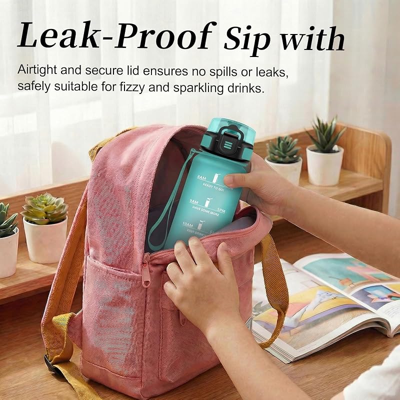 Botella Agua Deporte 500ml, Cantimplora con Filtro, Marcador de Tiempo, Reutilizable, a Prueba de Fugas, para Colegio, Bicicleta, Senderismo