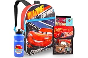 FAST FORWARD Disney Cars Backpack and Lunchbox Set - Disney Cars Backpack, Cars Lunch Bag, Cars Stickers, More | Cars Backpack for Kids 3-5 Bundle