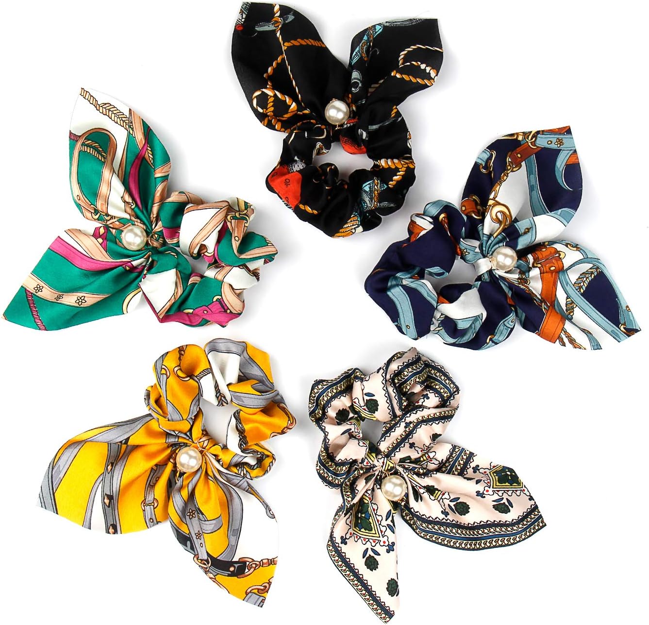 Hair Ties,Hair Scrunchies for Women Girls Hair Accessories Hair Bands Satin Scrunchies (Pearl & Bow)