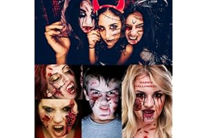 XIYOKA 30 Sheets 220+ PCS Halloween Fake Scars Tattoos Temporary, Chucky Zombie Makeup Kit, Realistic Halloween Face Stitch Scar Makeup Tattoos Stickers Masquerade Prank Makeup Props