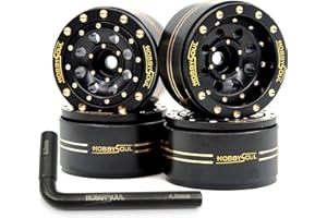 HOBBYSOUL Adjustable Offset Brass 1.0 Beadlock Wheels Rims 44g/Rim for RC 1/18 TRX4M Axial SCX24 90081 & Other 1/24 Micro Crawler, (4-Pack, HS701450)