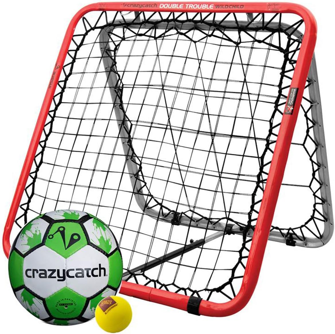 Flicx Crazy Catch Wildchild Double Trouble Rebounder Net - with 2 balls! (Football & Visionball) (93x93cm)