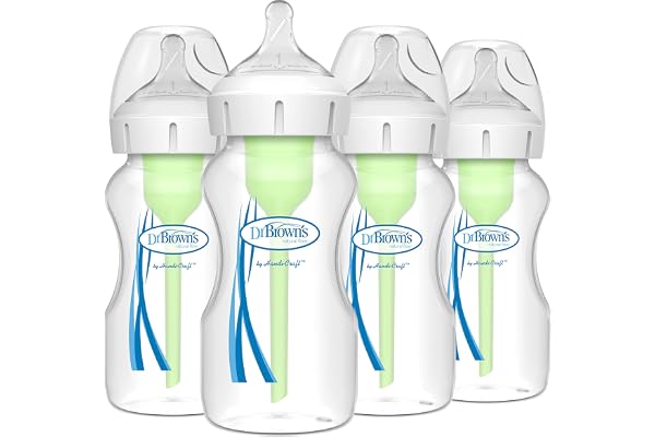 Dr. Brown’s Natural Flow Anti-Colic Options+ Wide-Neck Baby Bottles 9 oz/270 mL, with Level 1 Slow Flow Nipple, 4 Pack, 0m+