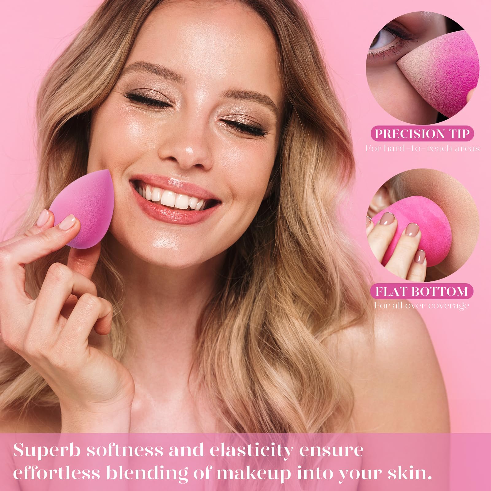 BEAKEY Super Soft Makeup Sponge Set of 6, Makeup Sponges for Foundation, Liquid, Cream and Powder, Pink Beauty Sponge for Blending, 0 Latex Blender