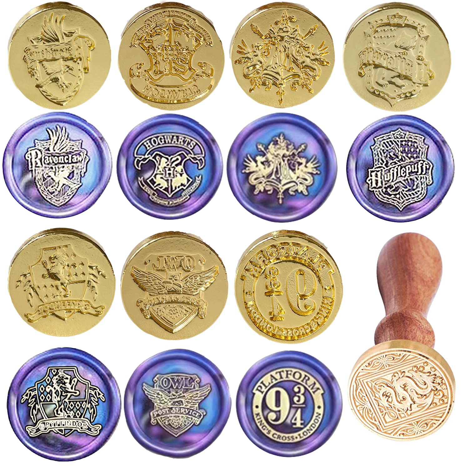 Wax Seal Stamp Set 8 Pieces Magic School Wizard Sealing Wax Stamp Heads with Handle Vintage Seal for Christmas Wedding Invitations Envelopes Gift Packing