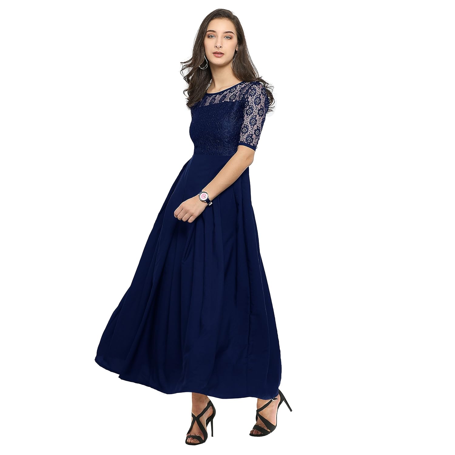 brahmani creation surat women's crepe dress (blue)