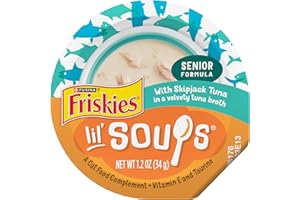 FRISKIES Lickable grain free cat treats made with real tuna and intended as a complement to your senior cat's complete and balanced diet - (Pack of 8) 1.2 oz. Tubs