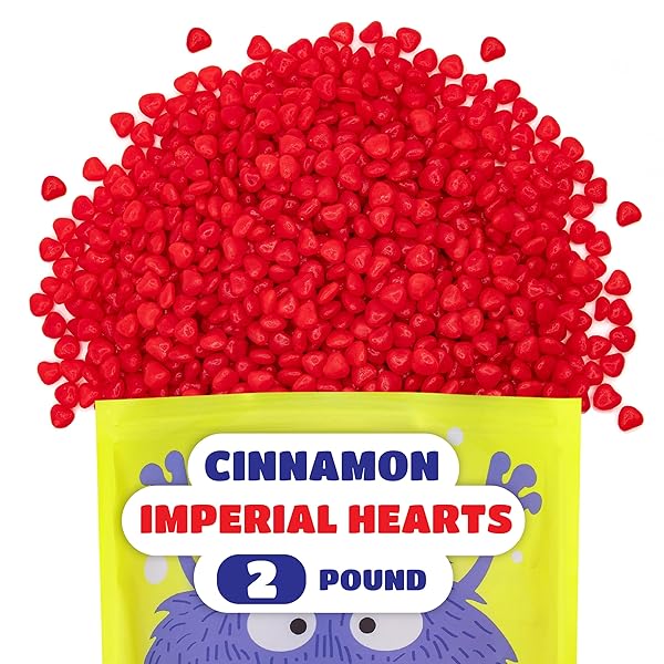 CINNAMON HEARTS – 2 POUND BULK PACK – RED HARD CANDY WITH SPICY FLAVOR – HEART SHAPED CINNAMON CANDY FOR DESSERT DECORATION, BUFFETS AND EVERYDAY SNACKING