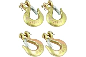 QWORK Safety Chain Hooks, 4 Pack 1/4" Forged G70 Steel Safety Chain Hook with Latch, for Deck Tow Winch Truck Trailer, 12,600
