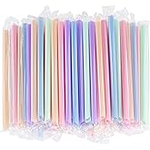 [Individually Wrapped] Disposable Plastic Smoothie Boba Straws - 9.45" Long 0.43" Wide Colorful Jumbo Straws for Milkshake, Bubble Tea, Lemonade, Milk, Coffee, 100 Pieces