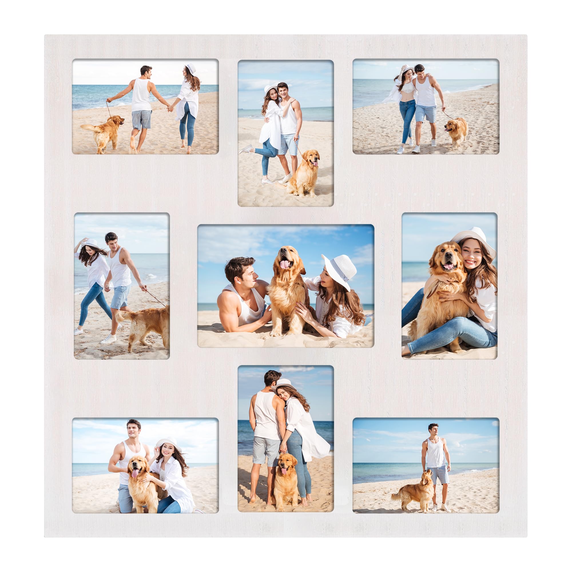 YESKAY Picture Frame Collage for 4x6 and 5x7 Photos - 9 Openings Rustic White Picture Frame with Real Glass,Family Picture Frames Wall Decor 1 Pack