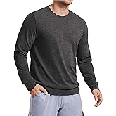 PINSPARK Men's Long Sleeve Shirts Crew Neck T-Shirt Casual Pullover Tees Soft Stretch Basic Tee Shirt with Zipper Pocket
