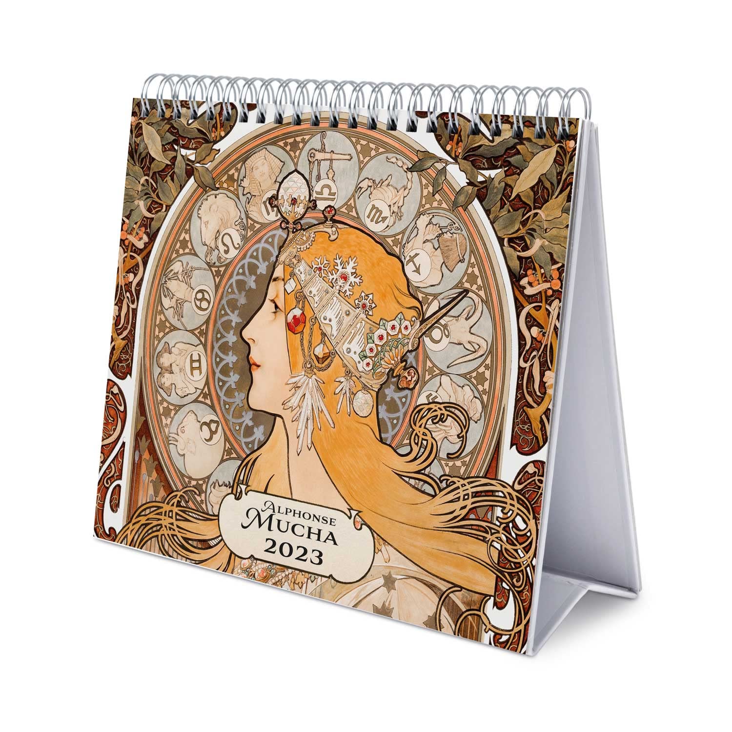 Grupo Erik Desktop, Art Desk Calendar 2023-12 Month Planner, Alphonse Mucha, 7 x 8 inches / 18 x 20 cm