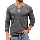 Yousify Mens Henley Shirts Long Sleeve Casual Basic T Shirts Button Vintage Lightweight Cotton Tee Tops