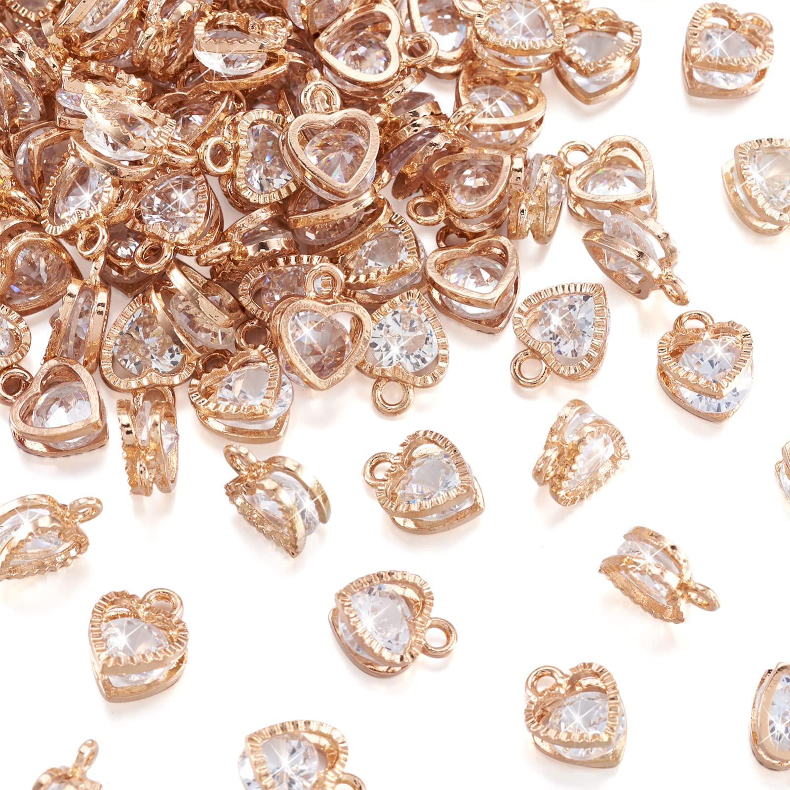 Craftdady 100pcs Cubic Zirconia Heart Shape Charms Pendants Clear CZ Crystal Pendants with Light Gold Color Metal Frame for Jewelry Making โ image 1