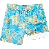 SURF CUZ Mens Swim Trunks with Compression Liner Swim Shorts 7" Swimming Trunks Stretch 7 Inch Swim Suits Quick Dry