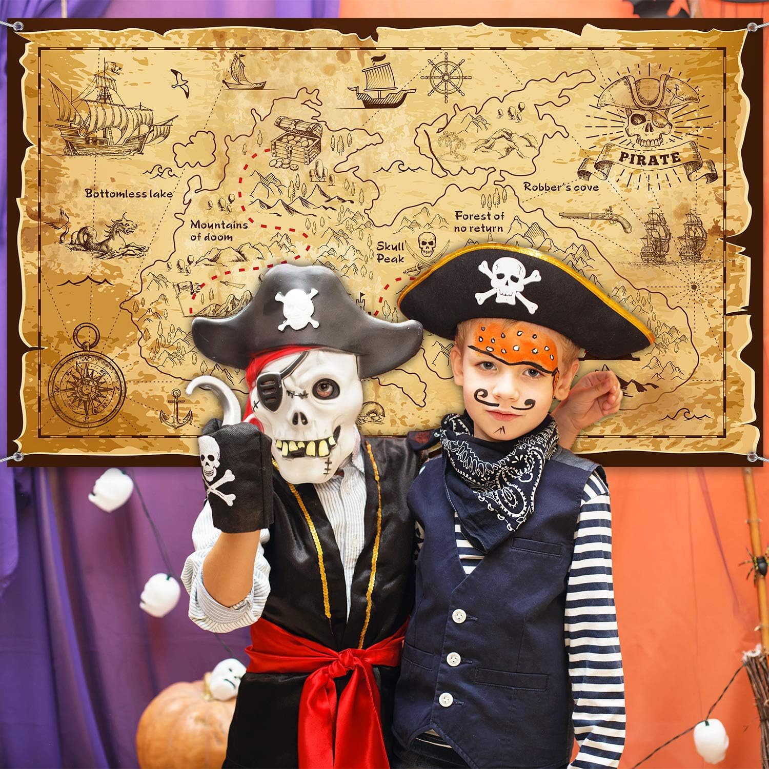 Pirate Treasure Map Backdrop Background Island Treasure Map Banner Nautical Wall Tapestry Hanging Decoration for Treasure Hunt Theme Party Birthday Party Photo Shooting Booth Props: Toys & Games