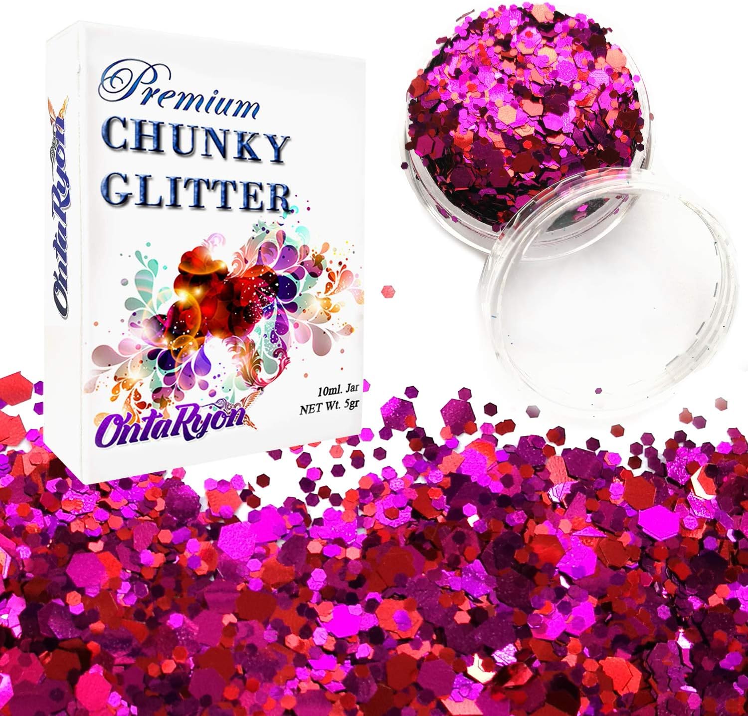 OntaRyon Chunky Glitter Pots Mixed Flake Body Art Nail Hair Eye Lip Cosmetic Tattoo Art Festival Clubbing Dance Decorative Glitter