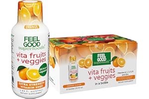 FeelGood Superfoods Vita Fruits and Veggies Immune Support Shot Supplements, Orange Flavor, Pack of 10 Immunity Shots, Immune System Booster Drink Made with 25 Organic Fruit & Vegetables