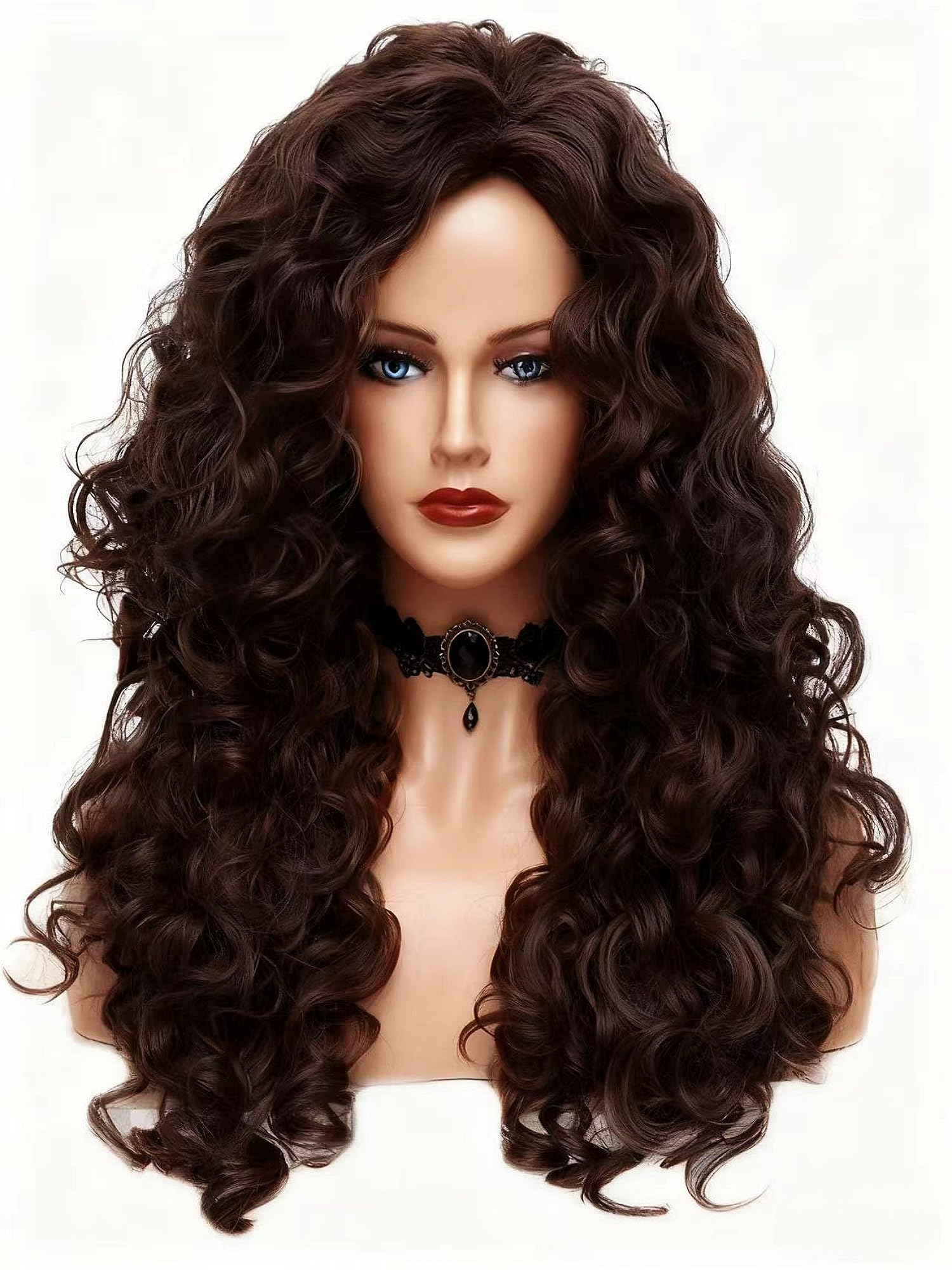 Photo 1 of Rugelyss Long Wavy Wigs 28 Inches Natural Dark Brown Synthetic Kinky Curly Hair Wig for Women or Cosplay(dark brown)