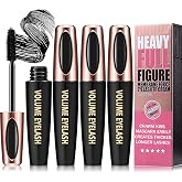 3 Pack 4D Silk Fiber Lash Mascara, Waterproof Smudge-proof Thickening Lengthening Mascara Black, All Day Exquisitely Full, Long, Thick, Long-Lasting No Flaking Lash Extensions