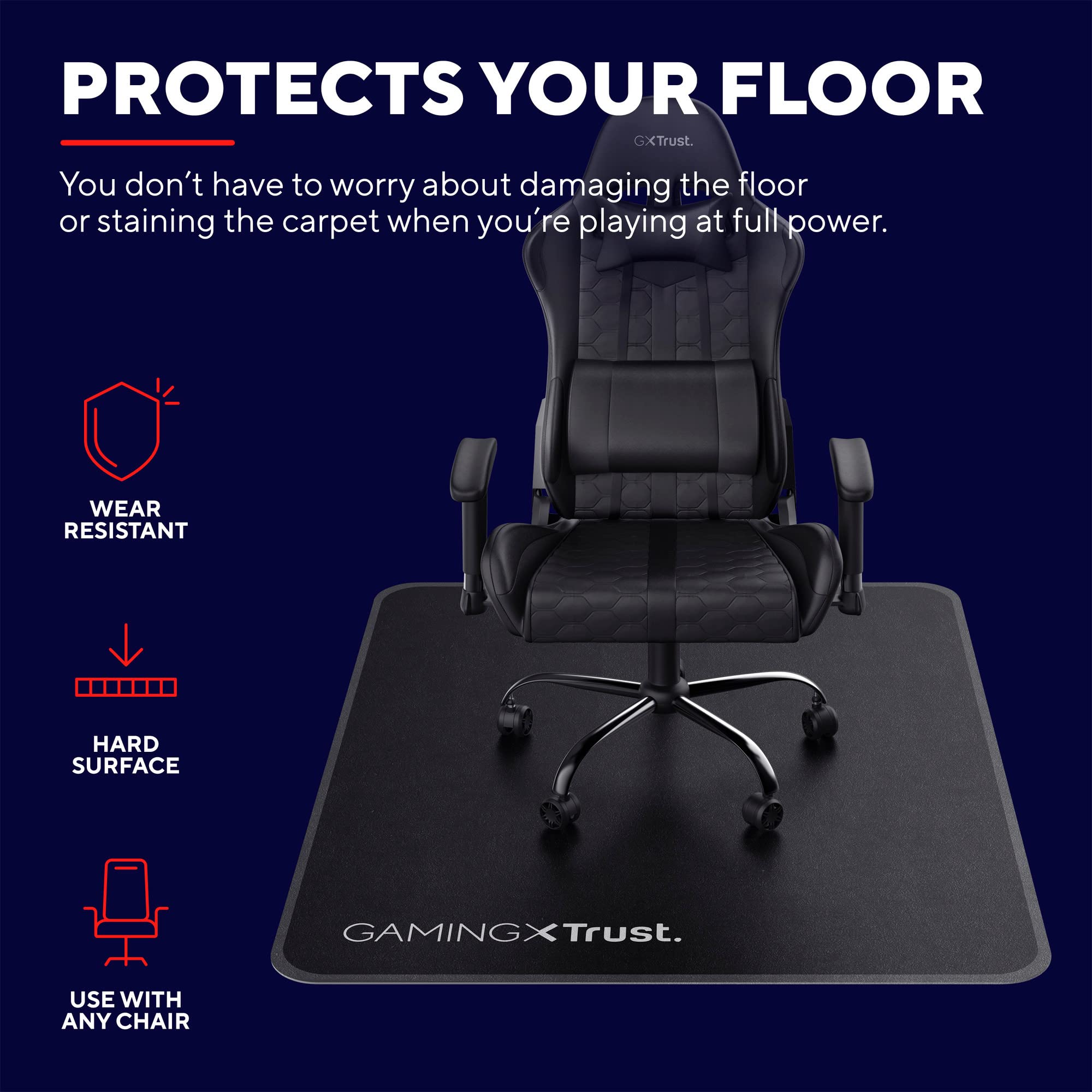 Trust Gaming GXT 715 Bodenschutzmatte 99 x 120 cm, Stuhlunterlage für Gaming Stuhl & Bürostuhl, Unterlage für Hartböden, Schreibtischstuhl Unterlage aus Robustem Material – Schwarz 3