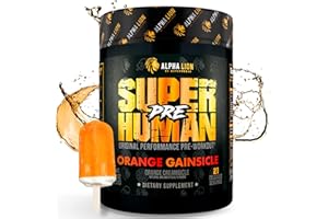 ALPHA LION Superhuman Pre Workout Powder, Beta Alanine, L-Taurine & Tri-Source Caffeine for Sustained Energy & Focus, Nitric Oxide & Citrulline for Pump (21 Servings, Orange Gainsicle)