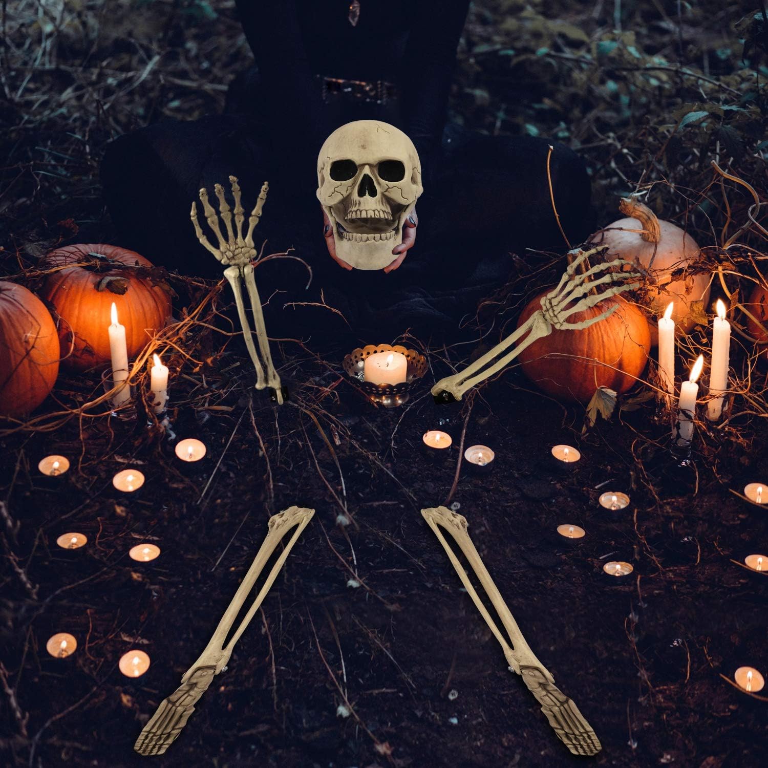 yosager Realistic Skull and Skeleton Arms Stakes, Indoor Outdoor Graveyard Best Halloween Yard Decorations: Garden & Outdoor