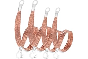 Classicseali 4pcs Engine Ground Strap,Ground Strap Automotive, with Ring Terminals, Durable Flat Braid Grounding Straps, for Vehicle Engines, Engine Copper Grounds Straps,Orange