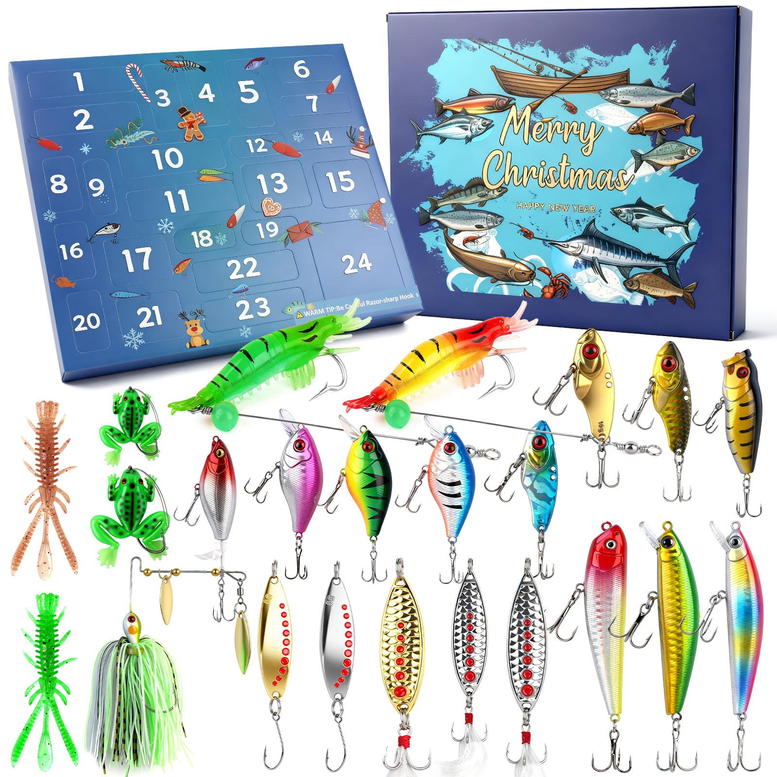 Mason Life Fishing Advent Calendar Men 2025, Christmas Countdown Calendar, Fishing Gifts For Men Lure Kits 24pcs, Fish Bait Accessories, Pike Lures, Sea Accessories Gifts for Him
