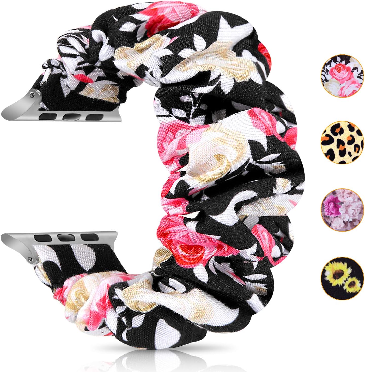 Scrunchies Watch Bands for Apple Watch 38mm 40mm 42mm 44mm Elastic Fabric Thick Replacement Wristband Cute Women Watch Strap for iWatch Series 5/4/3/2/1 (D-Color4, 38mm/40mm)