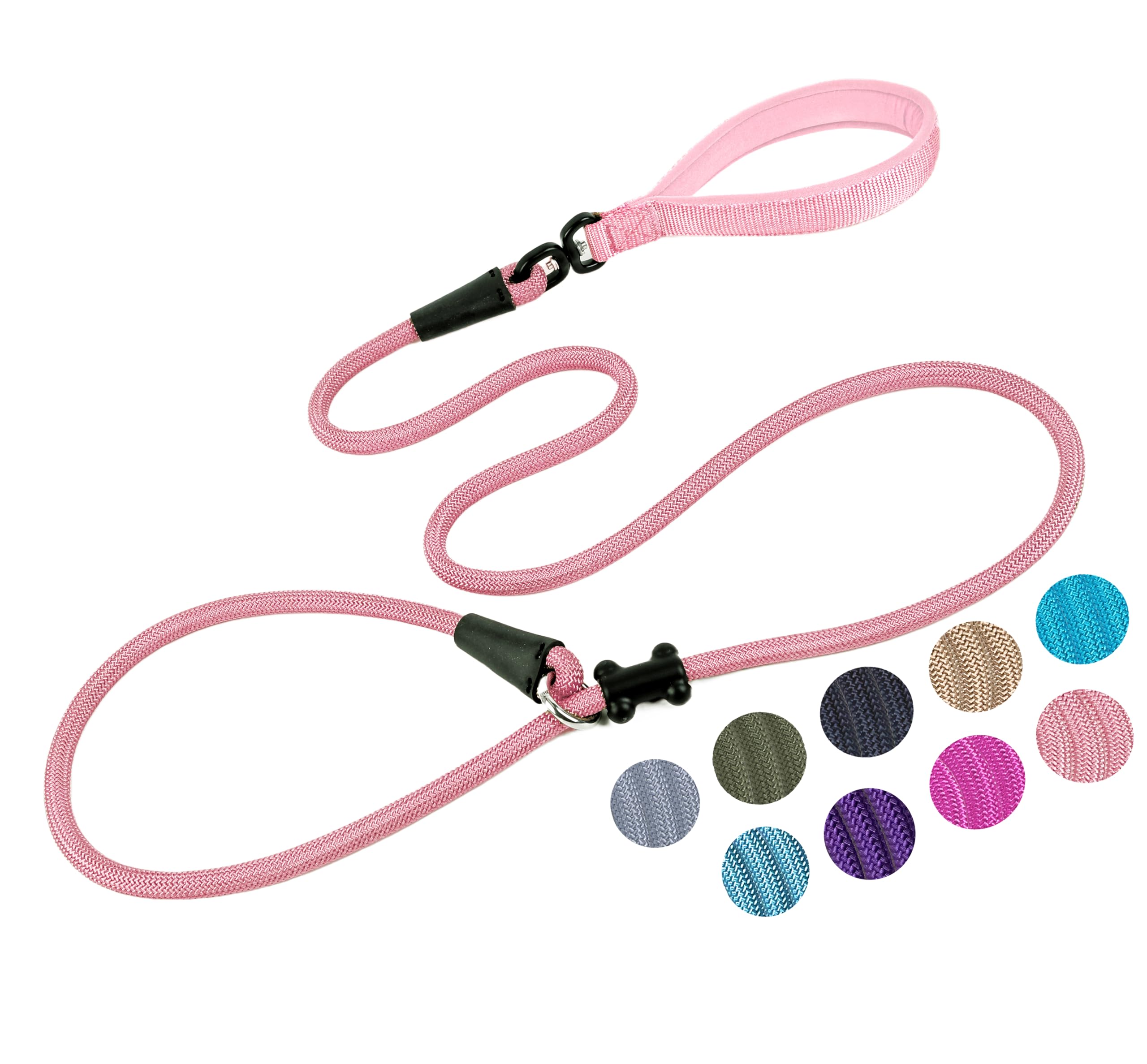 Slip Lead Dog Leash Strong Nylon Rope Leash with Comfortable Handles and Walking Training Lead for Small Medium Large Dogs (Pink, 1/2"×6ft)
