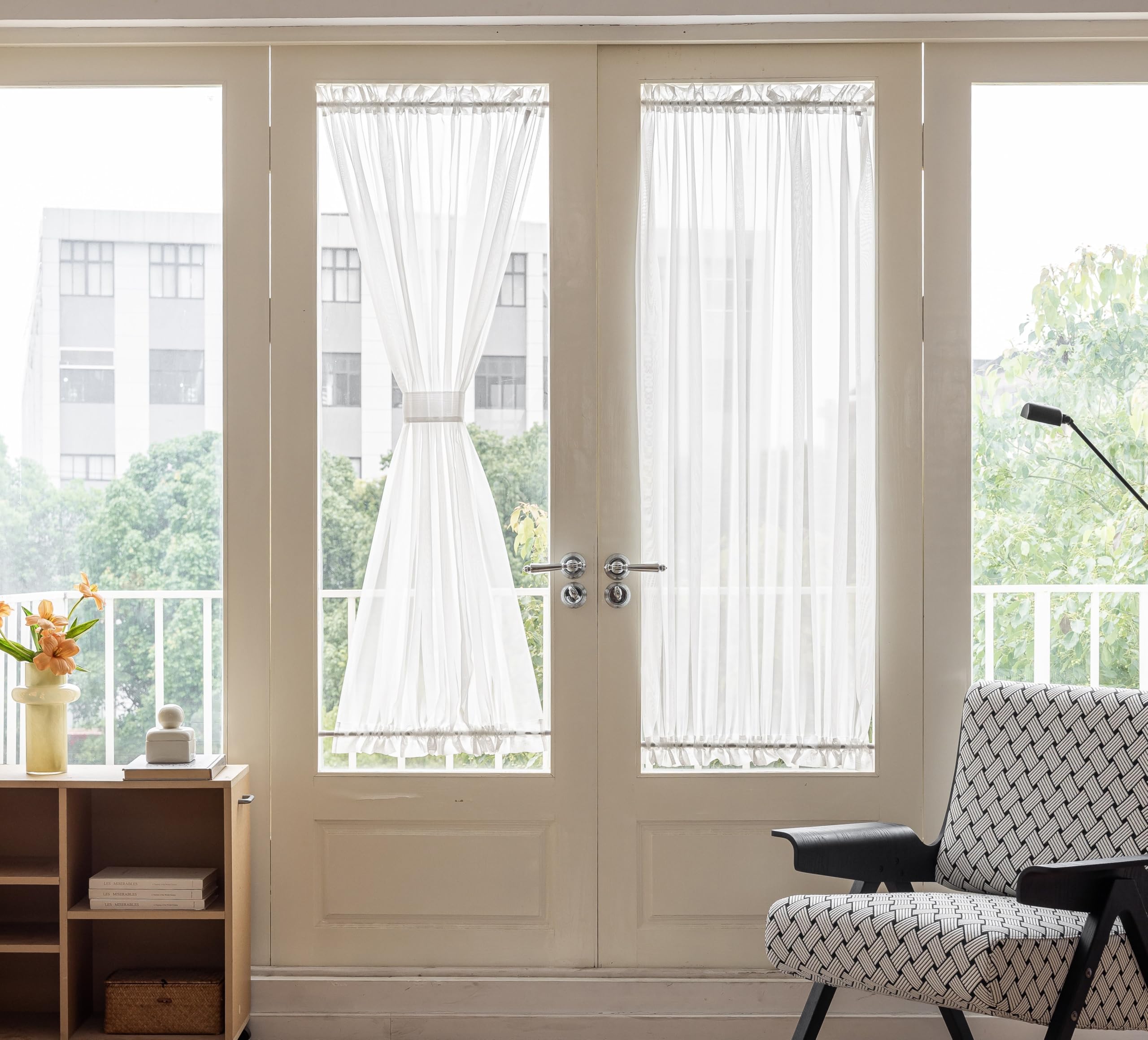 Aquazolax Sheer French Door Voile Curtain Panel, Polyester & Polyester Blend, Ivory, 1 Panel, 54" W x 72" L