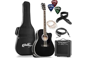 Ashthorpe Full-Size Dreadnought Cutaway Acoustic Electric Guitar Package with 10 Watt Amp - Black